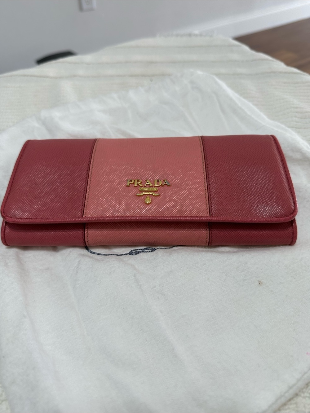 Prada Two-Tone Pink and Deep Red Saffiano Leather Wallet